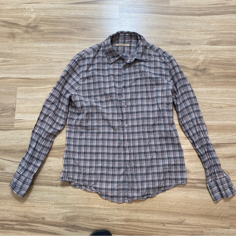 John Varvatos plaid button down long sleeve shirt M